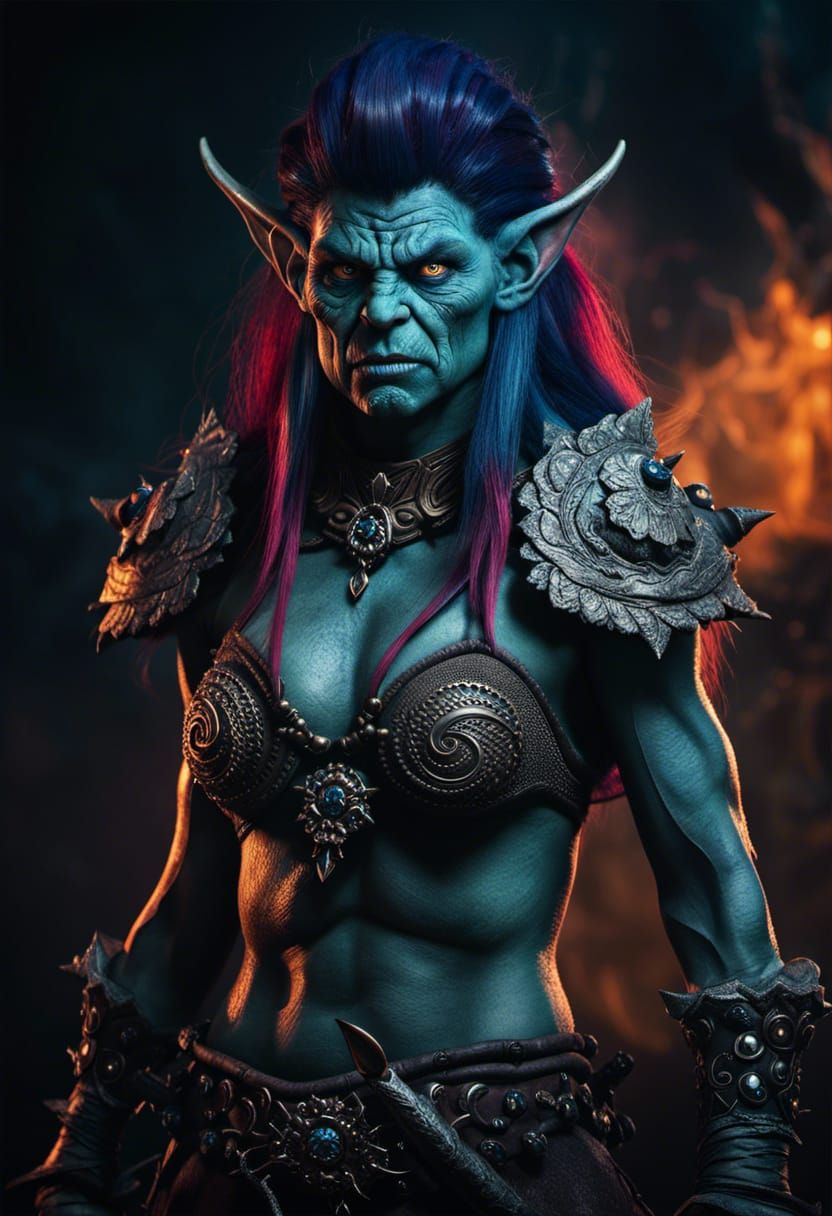 Epic Warlock Troll Woman Portrait in Dark Fantasy Style