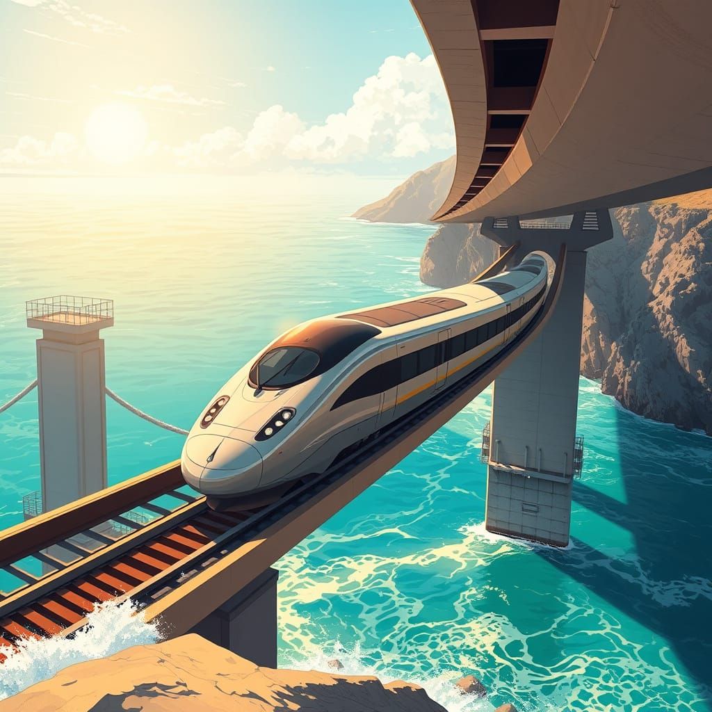 Transatlantic Train Soars Above Mediterranean Sea in Anime-I...
