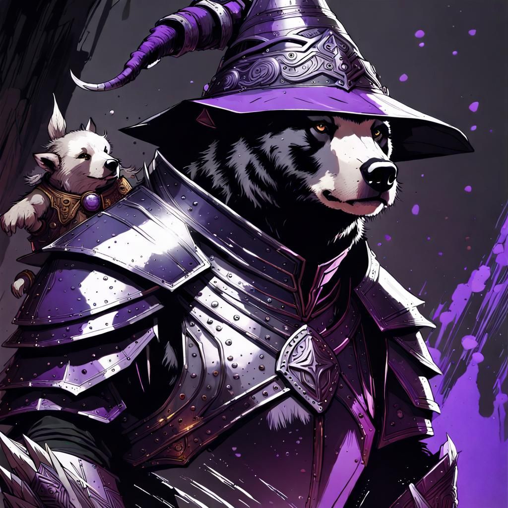Warlock and Armored Sun Bear in Enchanted Forest
