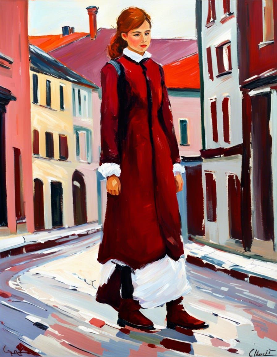 Latvian Girl Posing in Hanseatic City as Impasto Painting