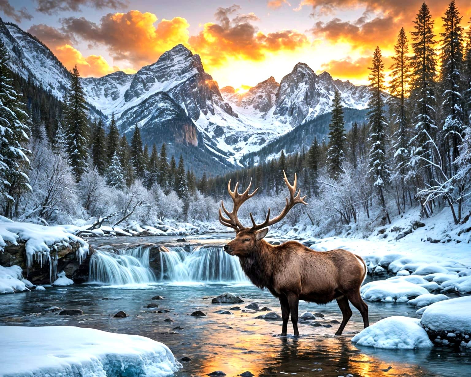 Serene Sunset in the Frozen Mountains