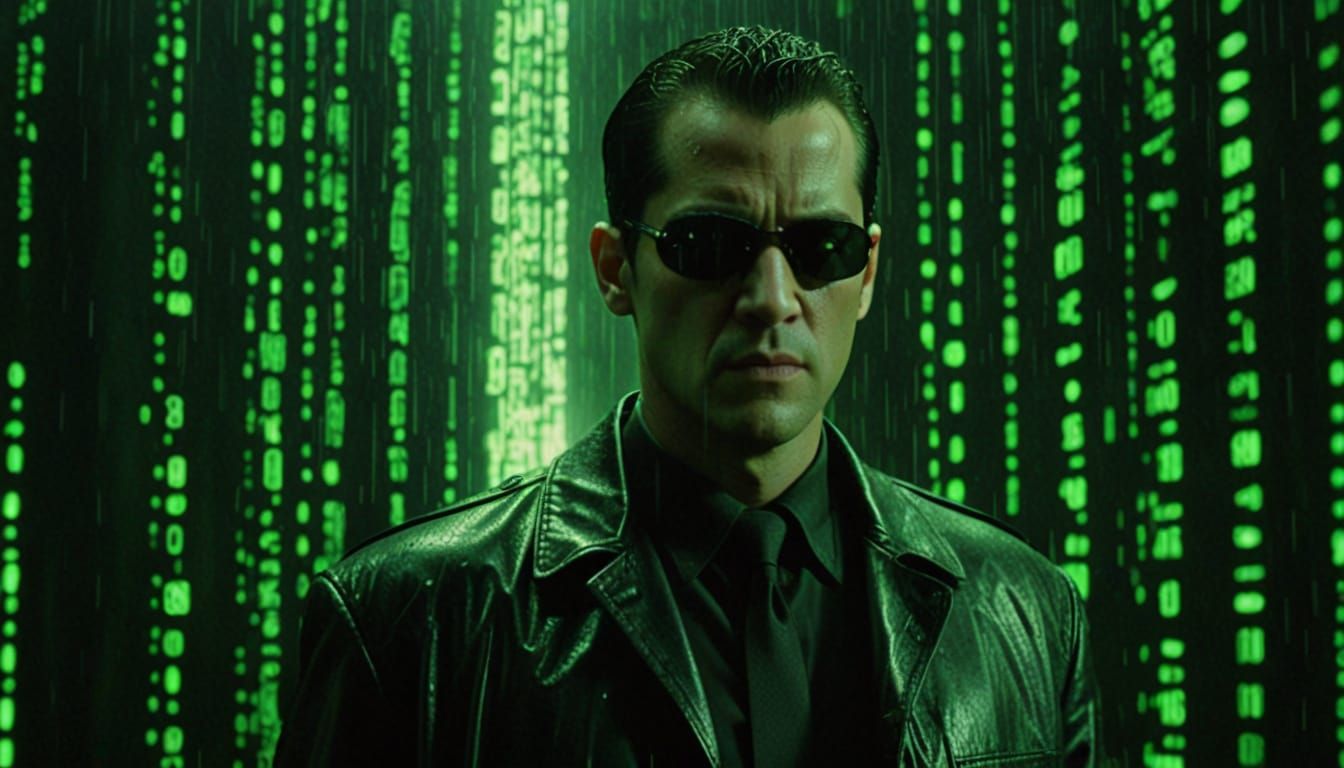 DB Cooper Enters the Matrix: Neo-Noir Film Still