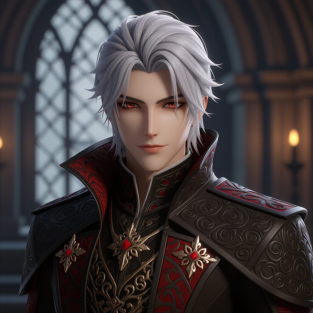 Handsome Older Vampire NPC in 3D Anime Art
