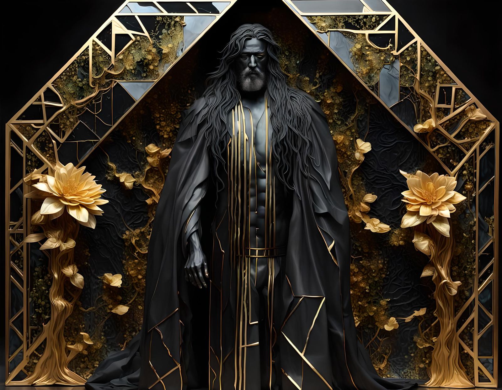 King in Black: Geometric Glass with Gold