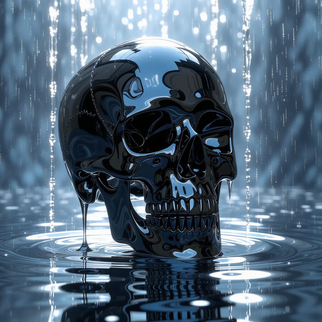 Mercury Skull with Crystal Spring on Chrome Surface