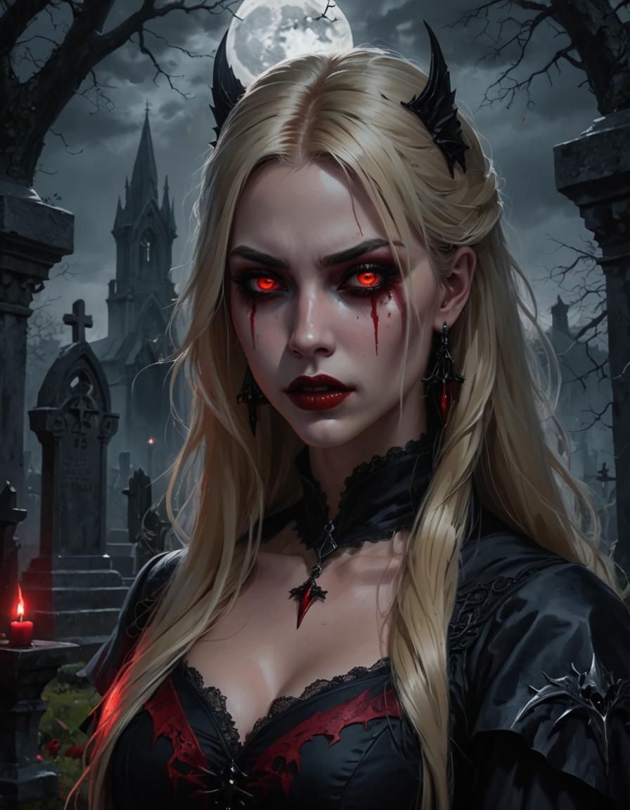 Female Vampire with Red Eyes in Anime Style