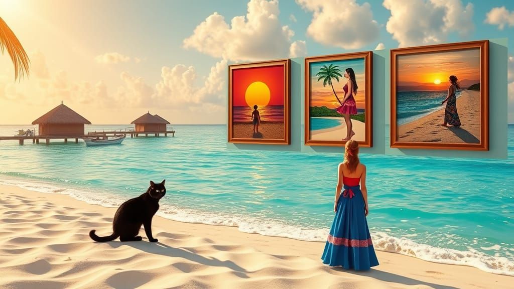 Seychelles Beach Scene in 3D Paper Collage Art