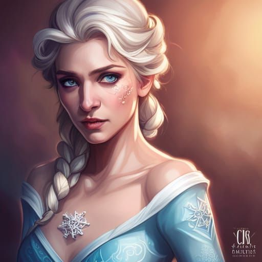Queen Elsa Snowflake Portrait in Art Nouveau Style
