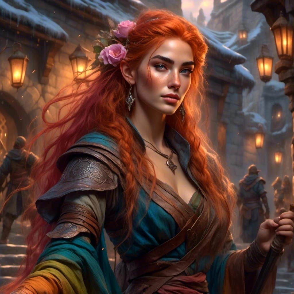 Rose-Haired Half-Elf Bard Ready for Battle