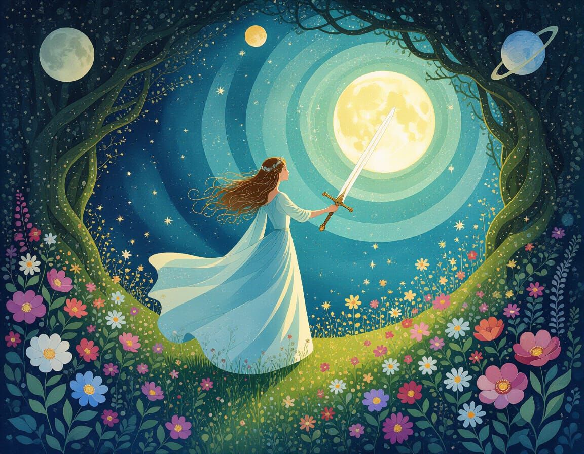 Lady of the Lake Enters Fairy Portal as Pointillist Art