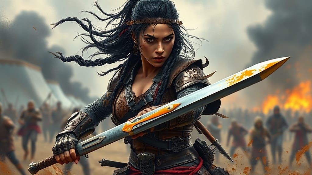 Latina Warrioress in Battle: Hyperrealistic, Surreal Portrai...