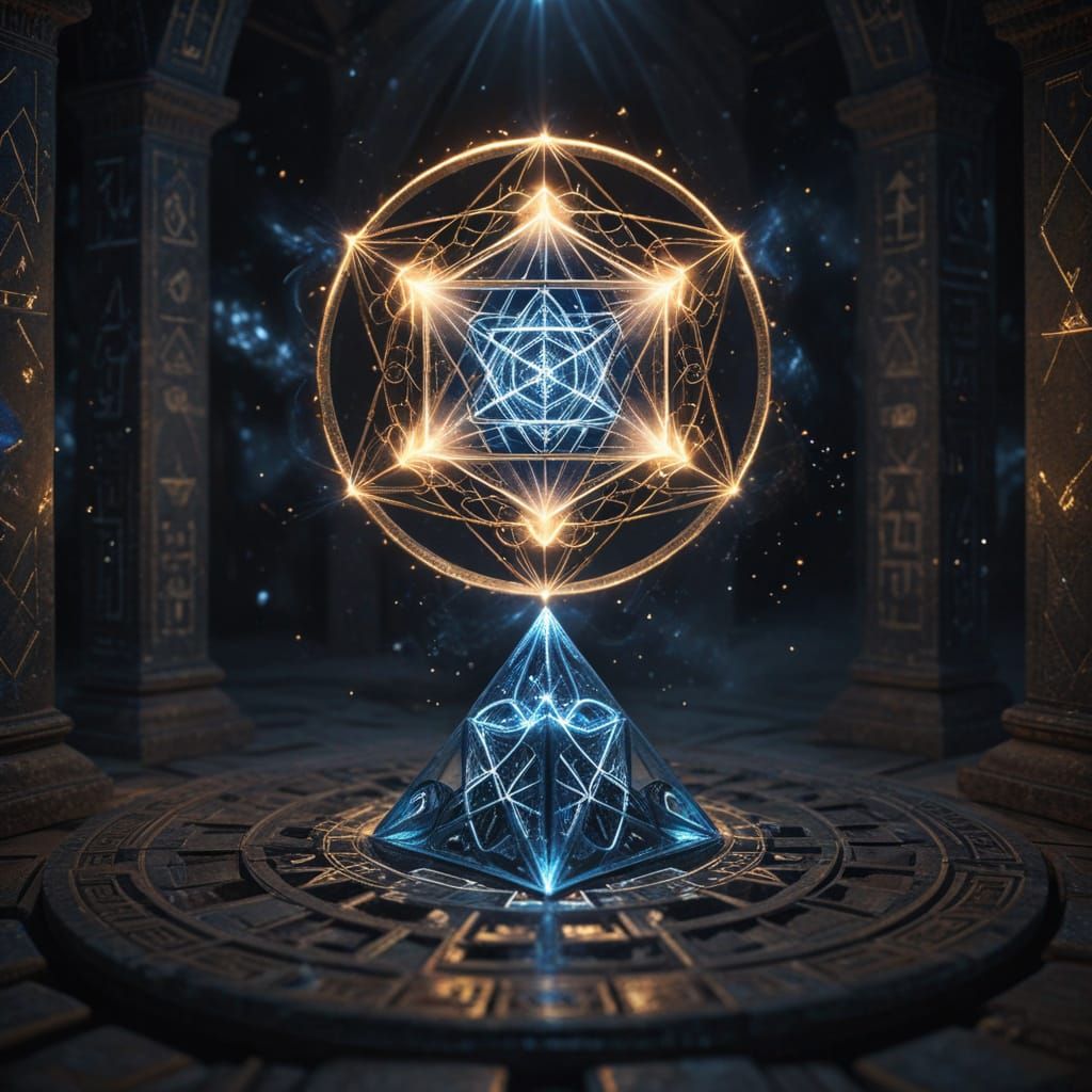 Merkaba Altar with Sacred Geometry in Surreal Style