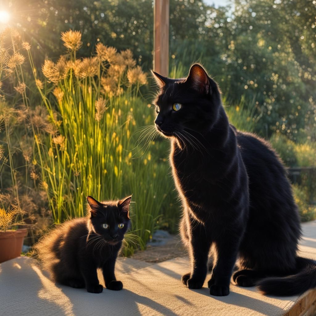 Black Cat Ready to Leap in Golden Hour