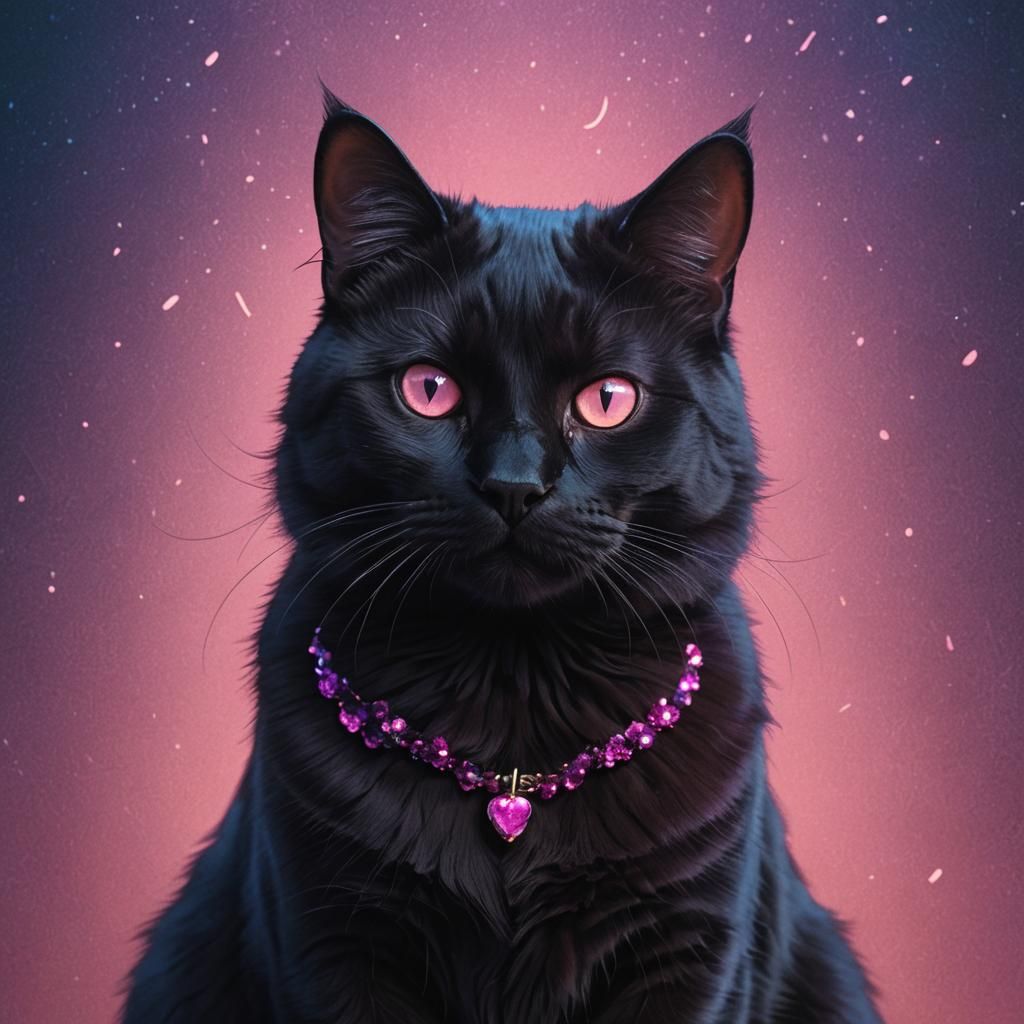 Chunky Black Cat on Pink: Fantasy Concept Art
