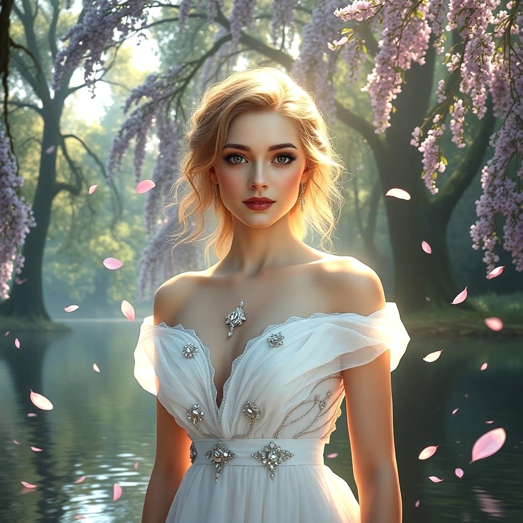Crystalline Woman in Lavender Landscape: Fantasy Art