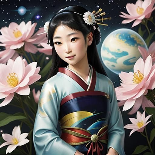 Galactic Geisha in Ghibli-Inspired Art Style