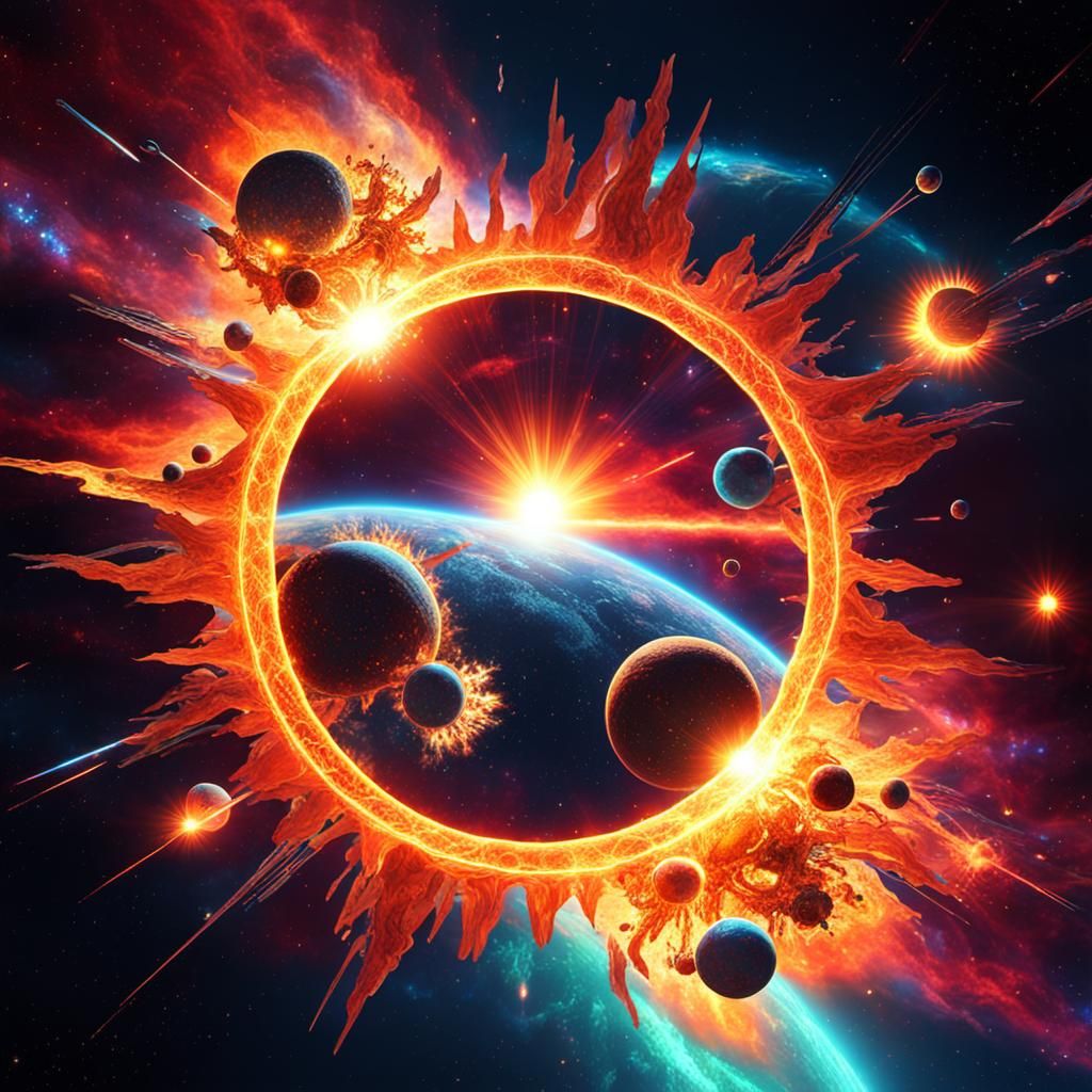 Futuristic Exploding Sun with Neon Nebulas