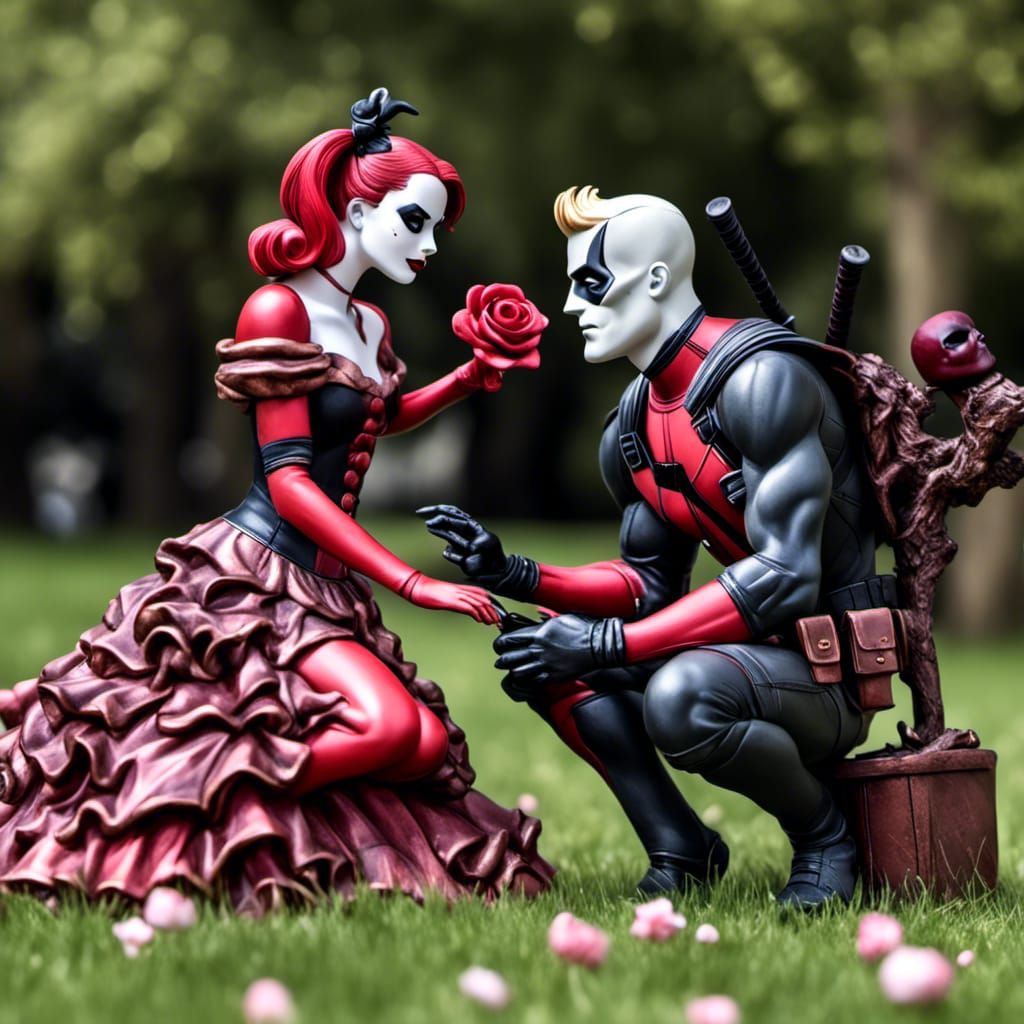 Harley Quinn and Deadpool in Cherry Blossom Park