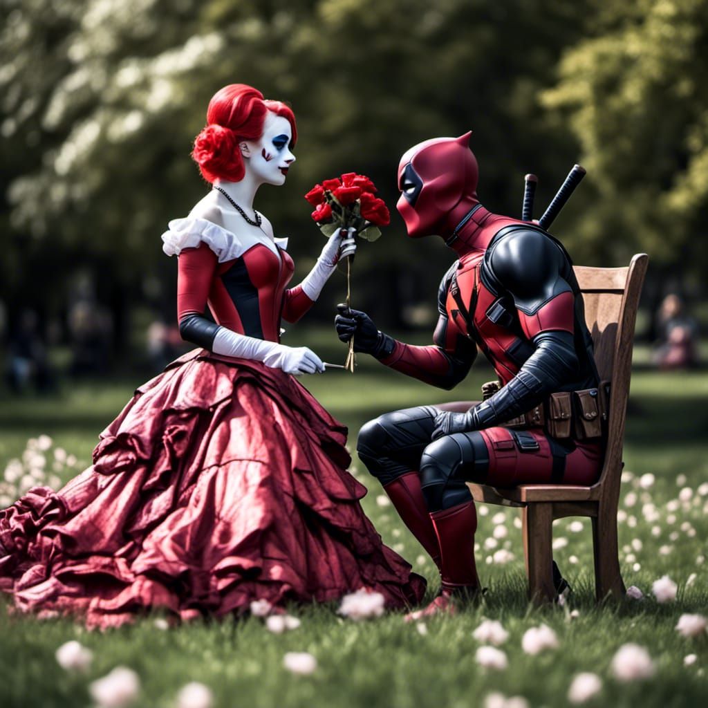 Harley Quinn Gives Deadpool Roses in Park