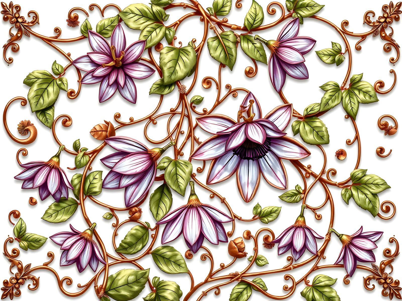 Copper Art Nouveau Passion Flower