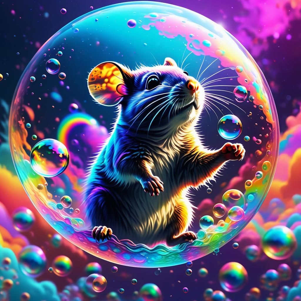 Psychedelic Bunny in Rainbow Soap Bubbles