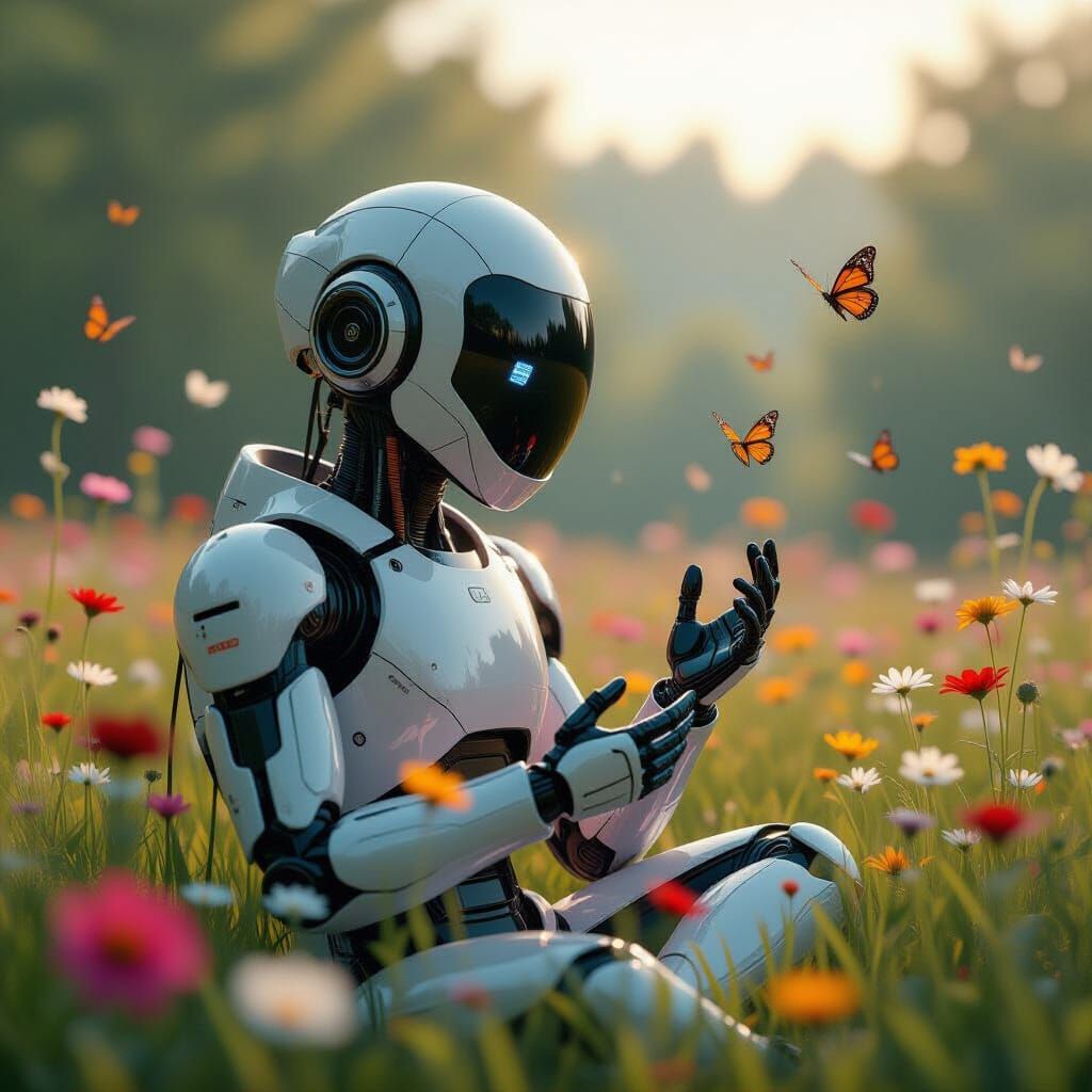 Flux Cyberbeing Enjoying a Wildflower Meadow