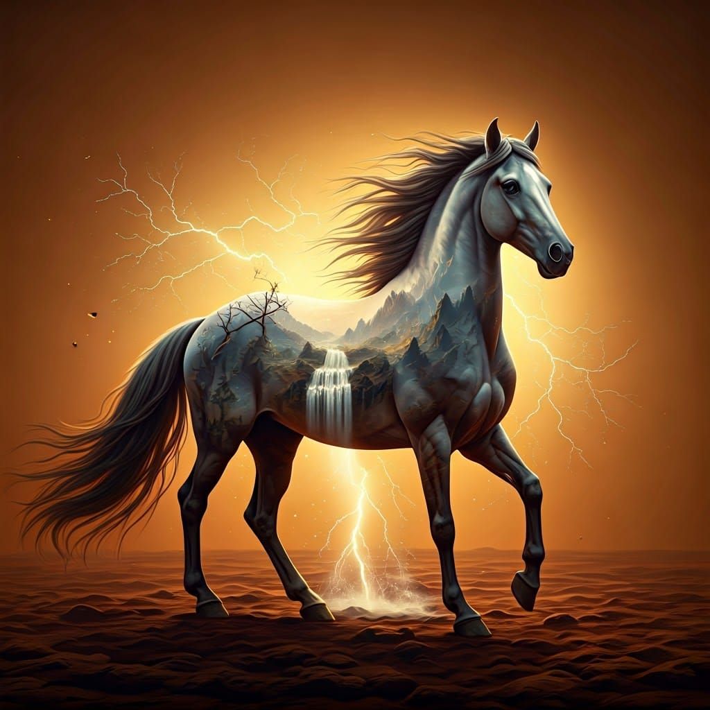 Surreal Stallion: Double Exposure in Dreamlike Bioluminescen...