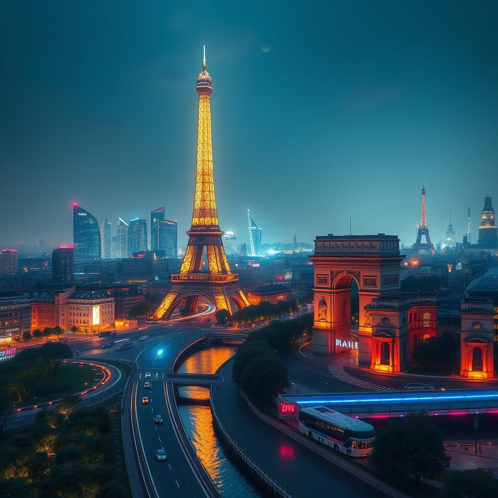 Cyberpunk Paris 2200: Futuristic Eiffel Tower in Harmony wit...