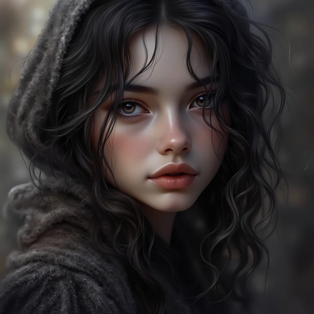 Captivating Young Woman with Dark Hair in Cinematic Style