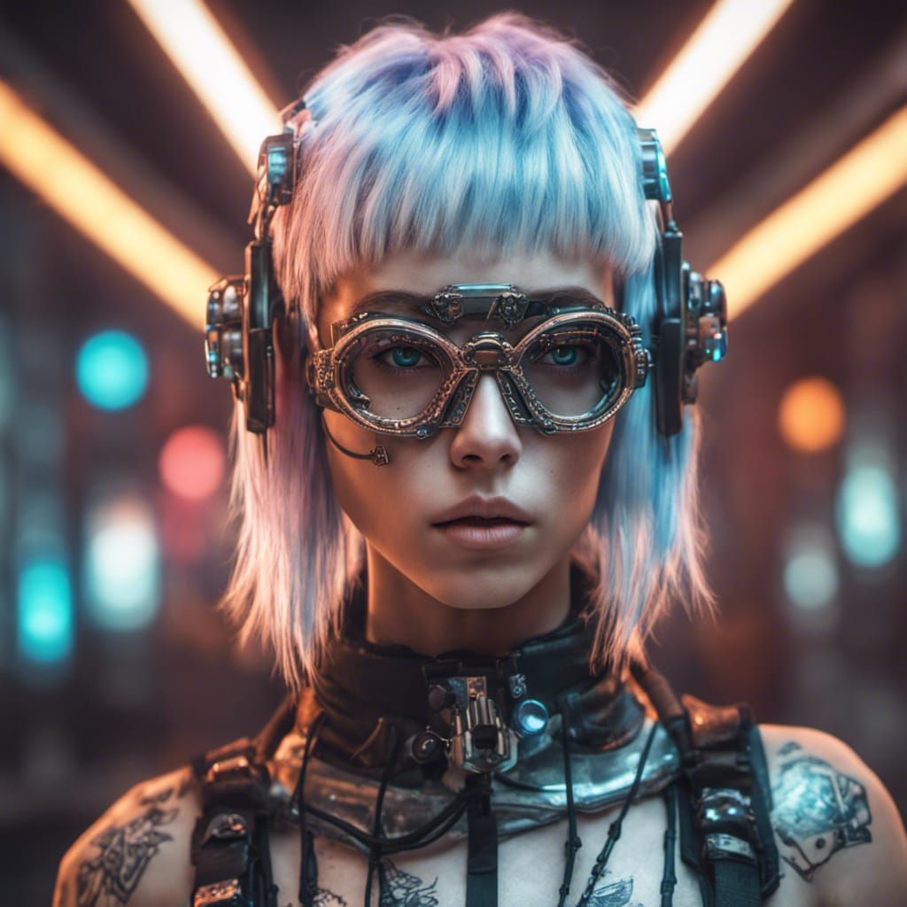 Cyberpunk Woman with Cyberware and Piercings