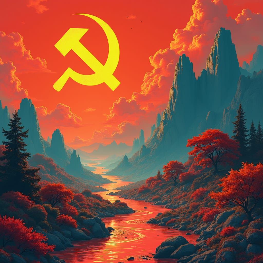 Vibrant Propaganda Poster with "Happy" Headline