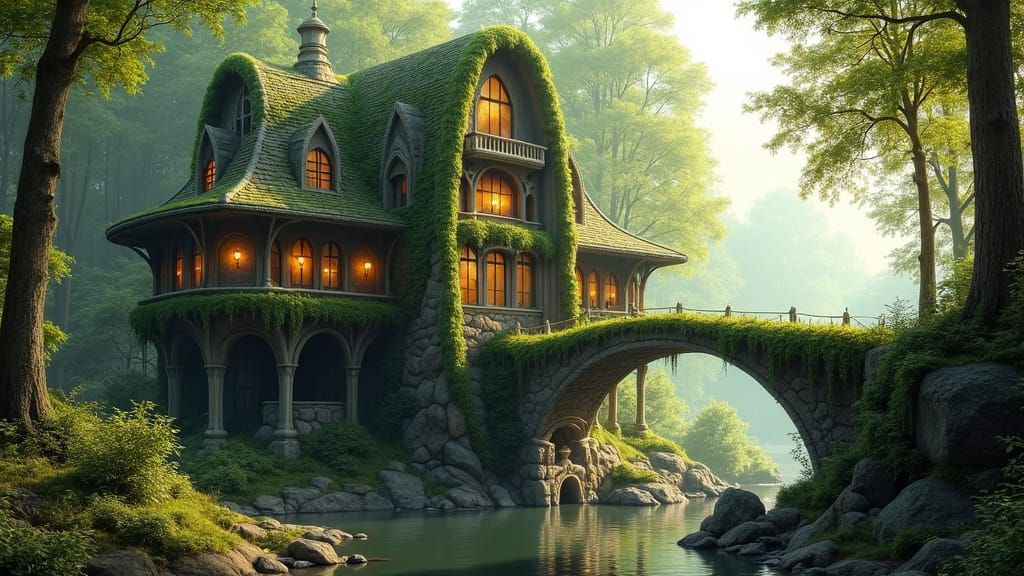 Majestic Elven Castle in Lush Forest