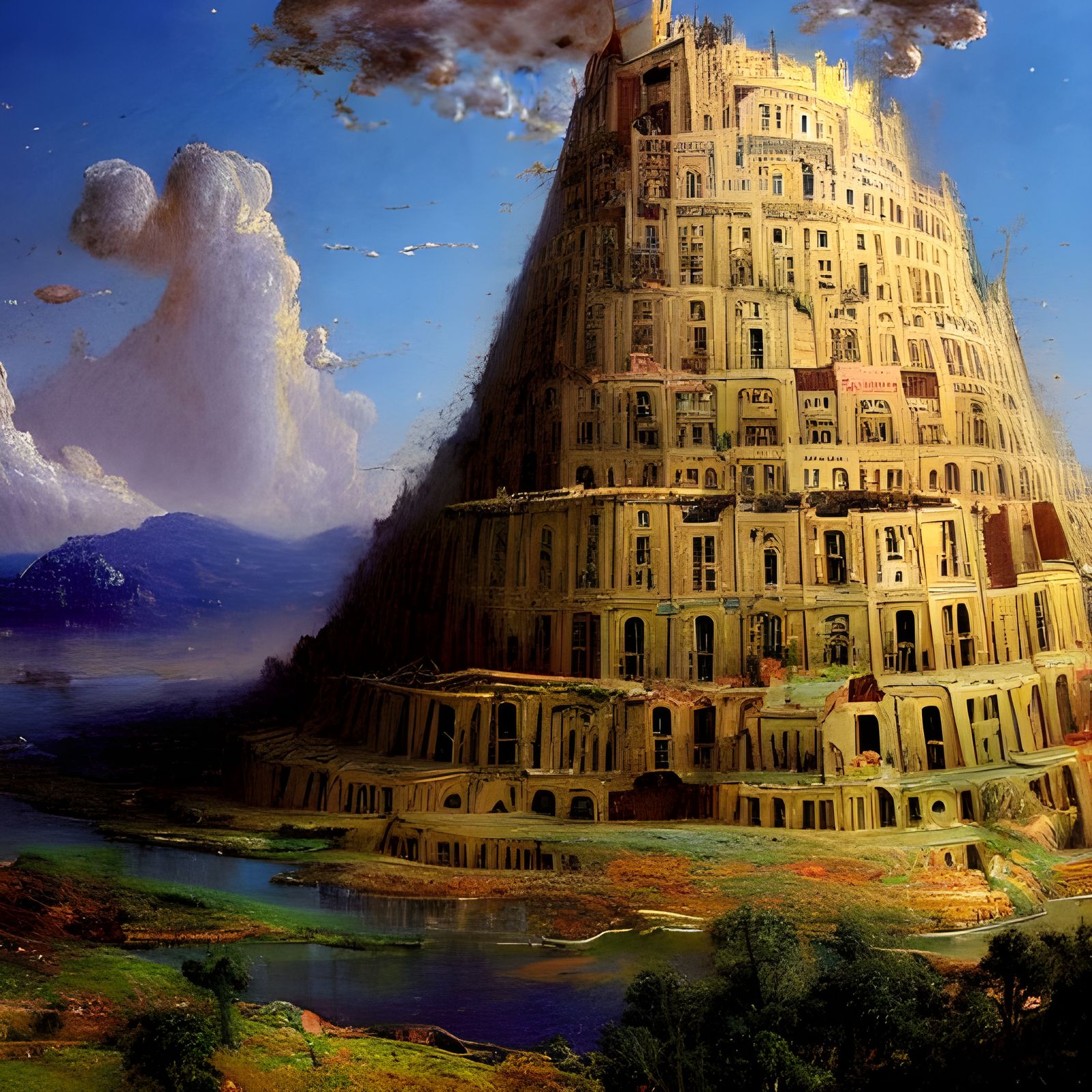 Tower of Babel in Photorealistic Art Deco Style