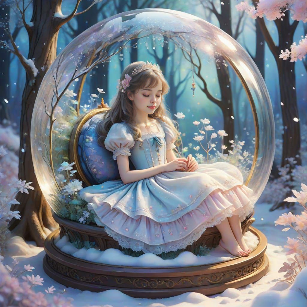 Anime Princess in a Whimsical Snow Globe Scene