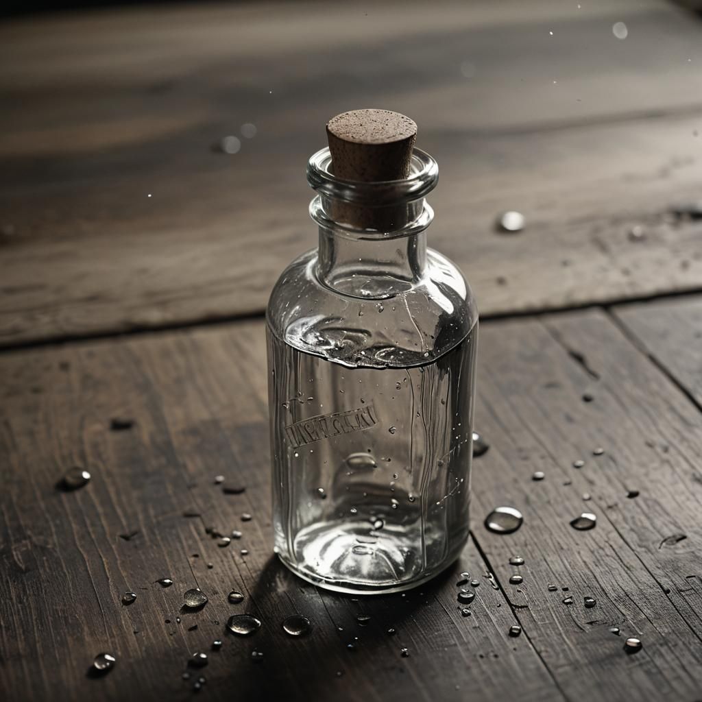 Mysterious Liquid in Glass Bottle: Cinematic Still