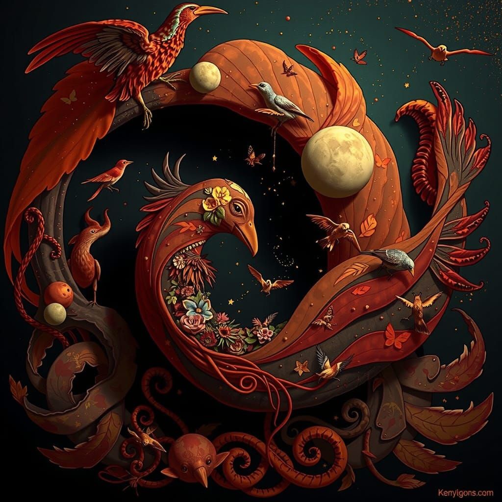 Ethereal Woman Carrying Birds in Nature Mindscape