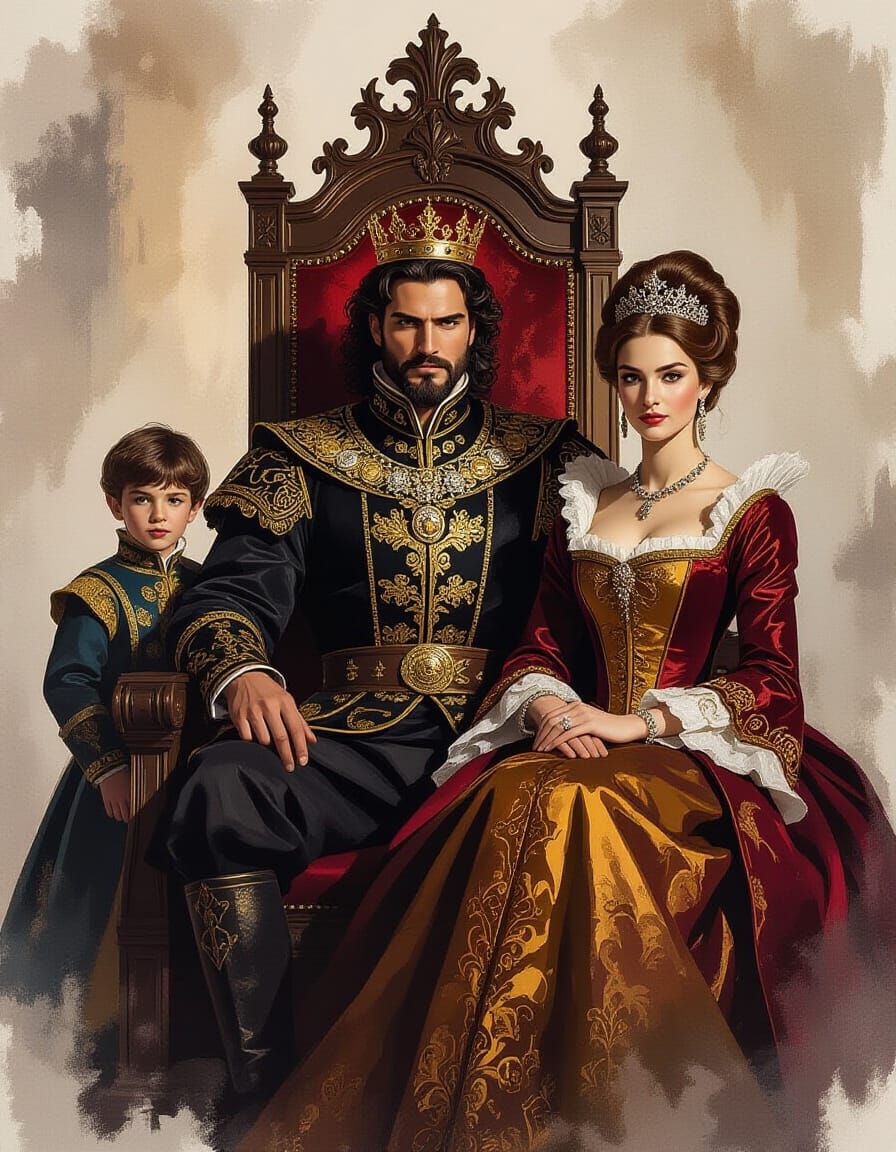 Royal Family Portrait in Sfumato Watercolor Style