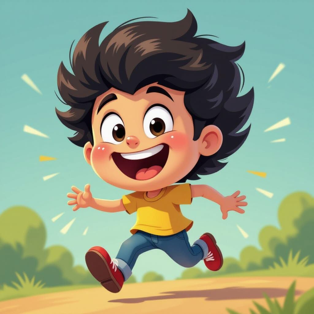 Joyful Cartoon Character with Oversized Head