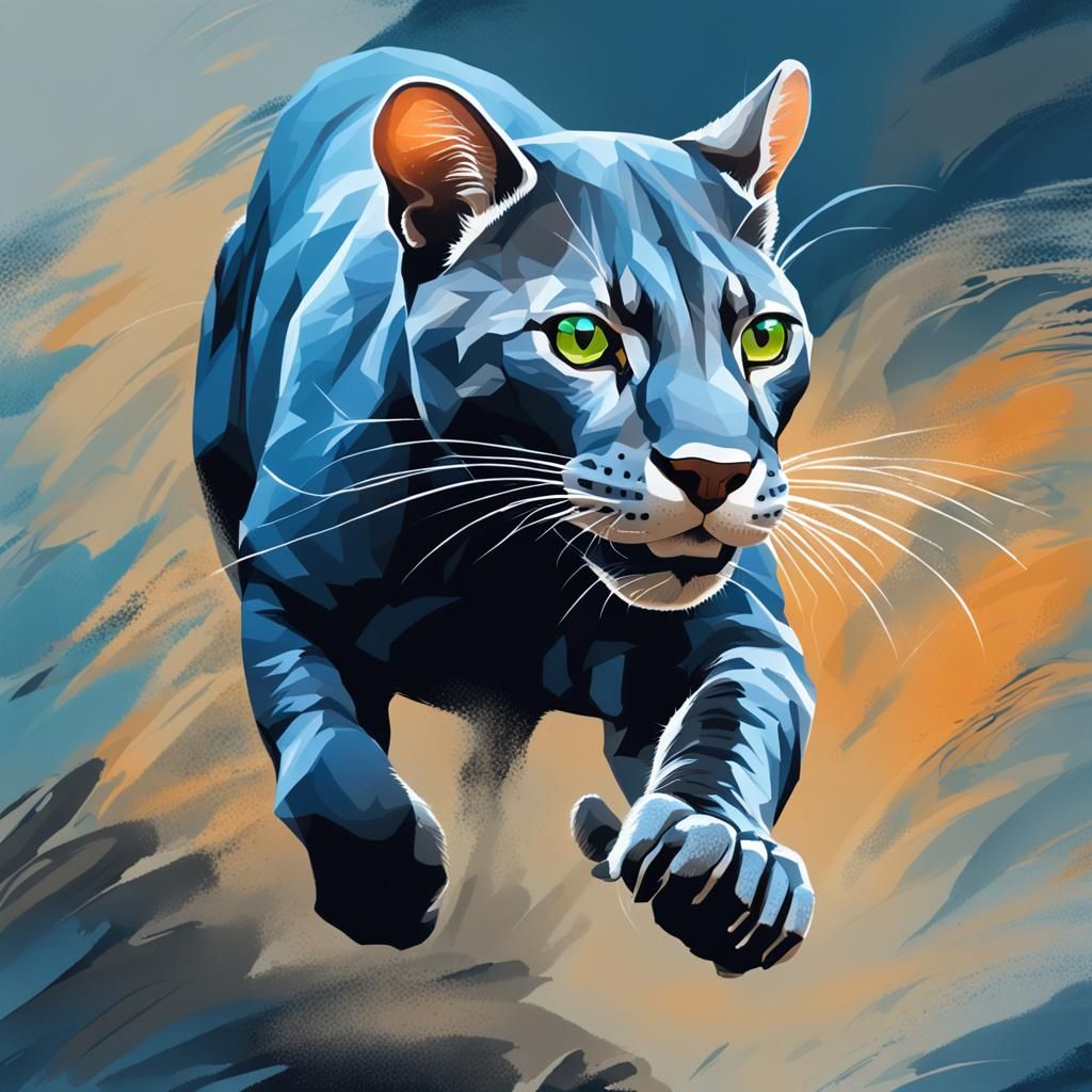 Sleek Jaguarundi Sprinting: Dynamic Acrylic Illustration