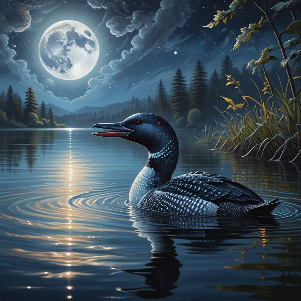 Surreal Loon Serenade Under June Moonlight