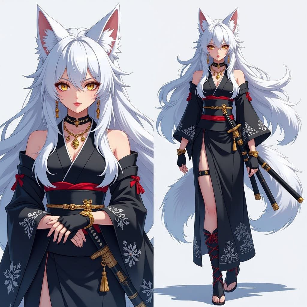 Anime Admiral with Kitsune Tails and Katana