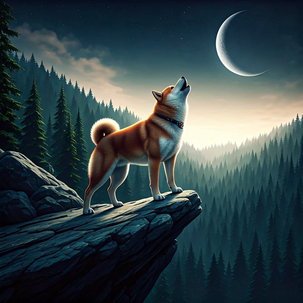 Majestic Shiba Inu Under Starry Night Sky