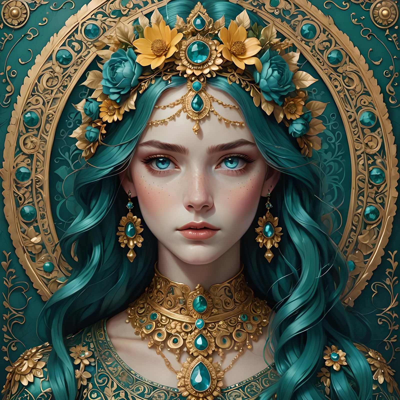 Ethereal Woman Portrait with Golden Headpiece