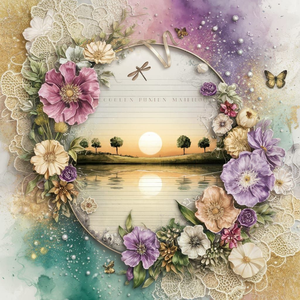 Whimsical Watercolor Floral Scene