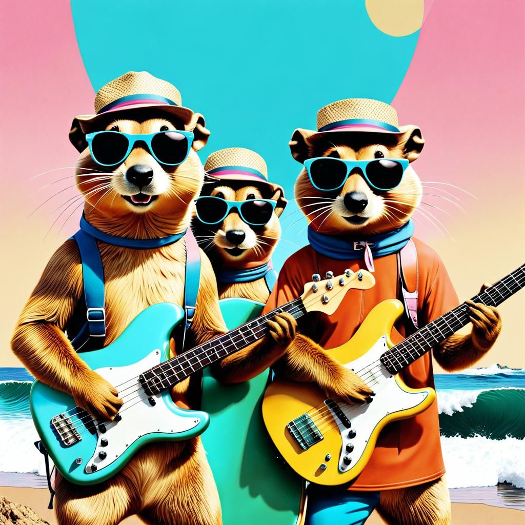 Surf Rock Gophers in Mixed Media Collage