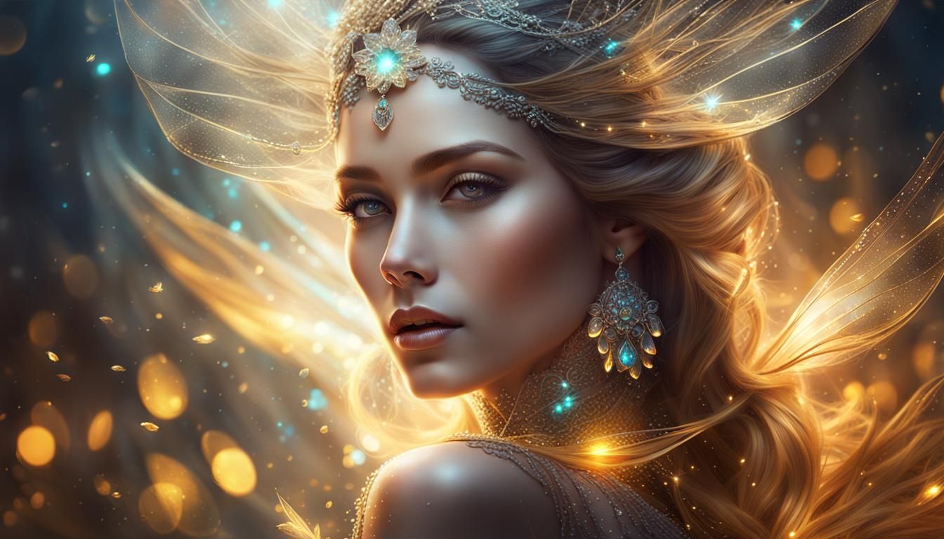 Mystical Woman with Glowing Petals: Fantasy Illustration