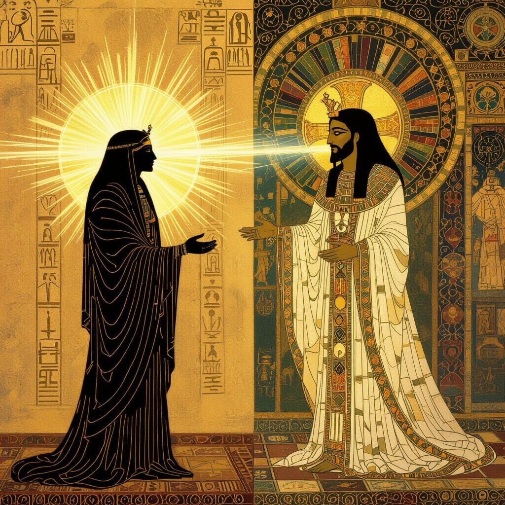 Kemetian Mummy Transitions to Christian Savior in Golden Hue...