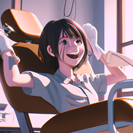 Happy Girl at Dentist in Anime Style