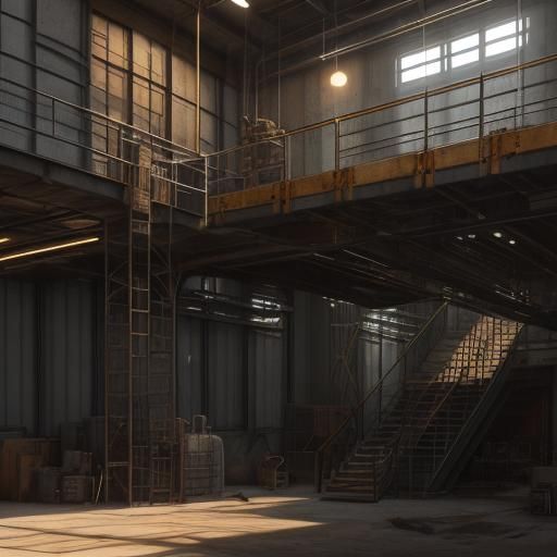 Detailed Metal Staircase in Industrial Concept Art