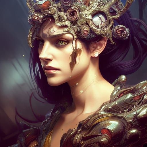 Queen of the Underworld: Hyperdetailed Art Nouveau Portrait